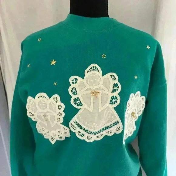 Vintage crewneck sweatshirt women's large angel stars embellished cottagecore - Picture 4 of 8